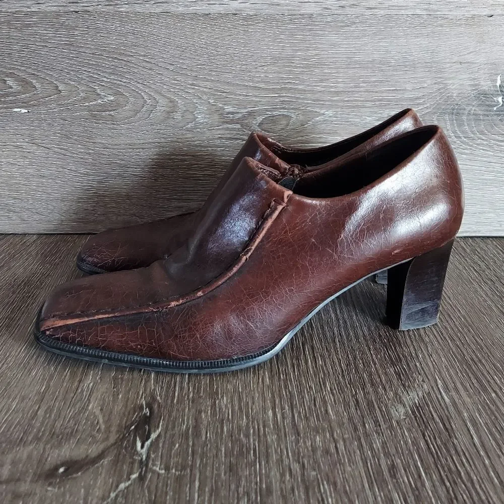 Franco Sarto Vintage Brown Square Toe Side Zip Pumps 6.5